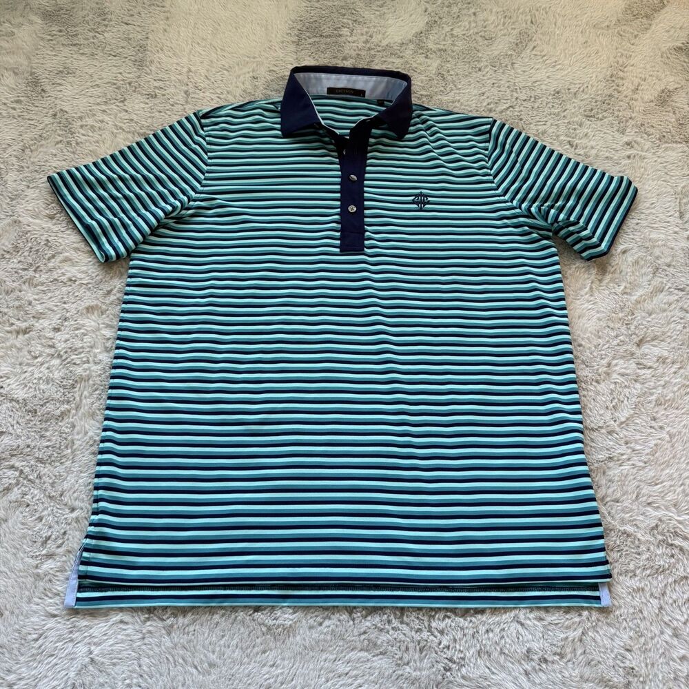 GREYSON STRIPED GOLF POLO SHIRT MERRIMACK BLUE MENS SIZE LARGE